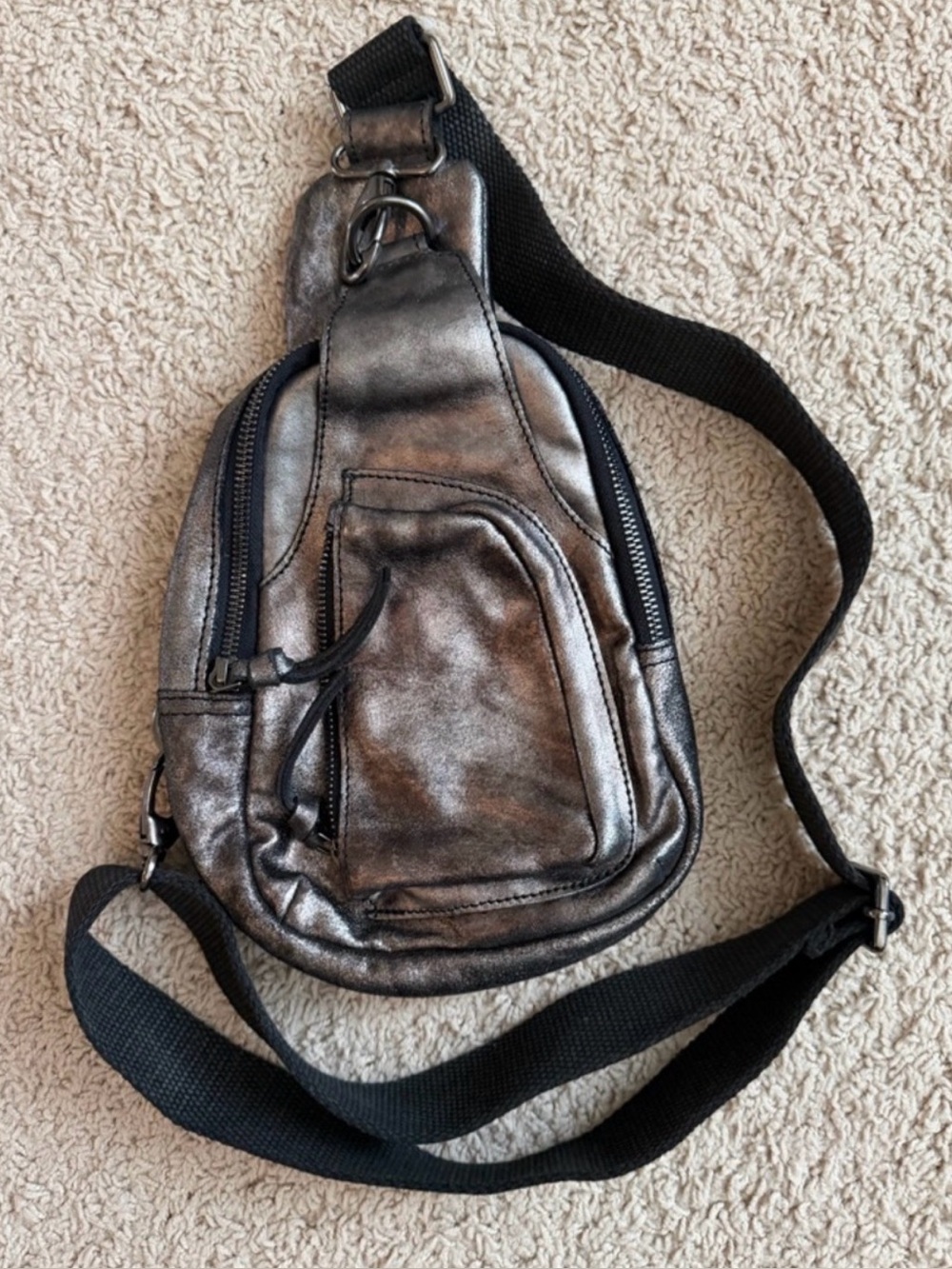 Free People Hudson Sling Bag in gunmetal metallic leather